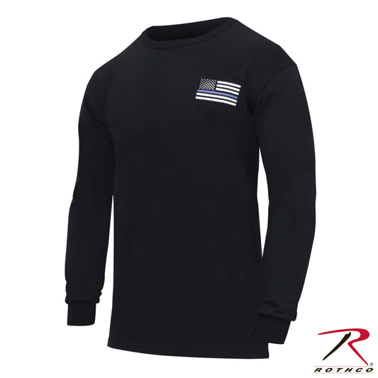 Rothco Thin Blue Line 'Honor and Respect' T-Shirt - Men's Black Long Sleeve Tee