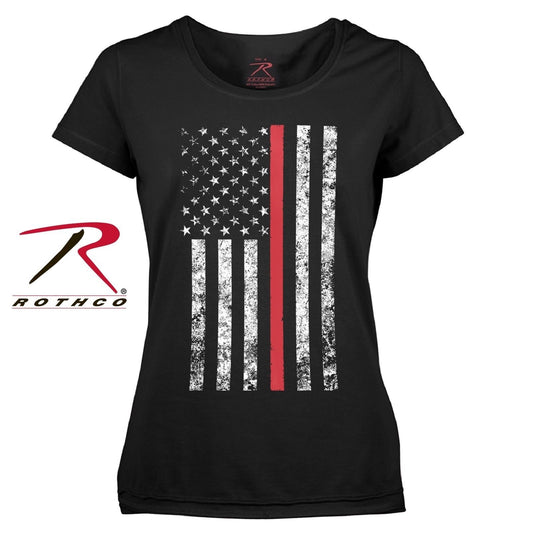 Rothco Womens Thin Red Line T-Shirt - Women's Long Length TRL Fire Dept Support