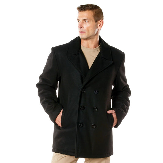 Naval Heritage Men's Deluxe Pea Coat - Black or Navy Blue PeaCoat