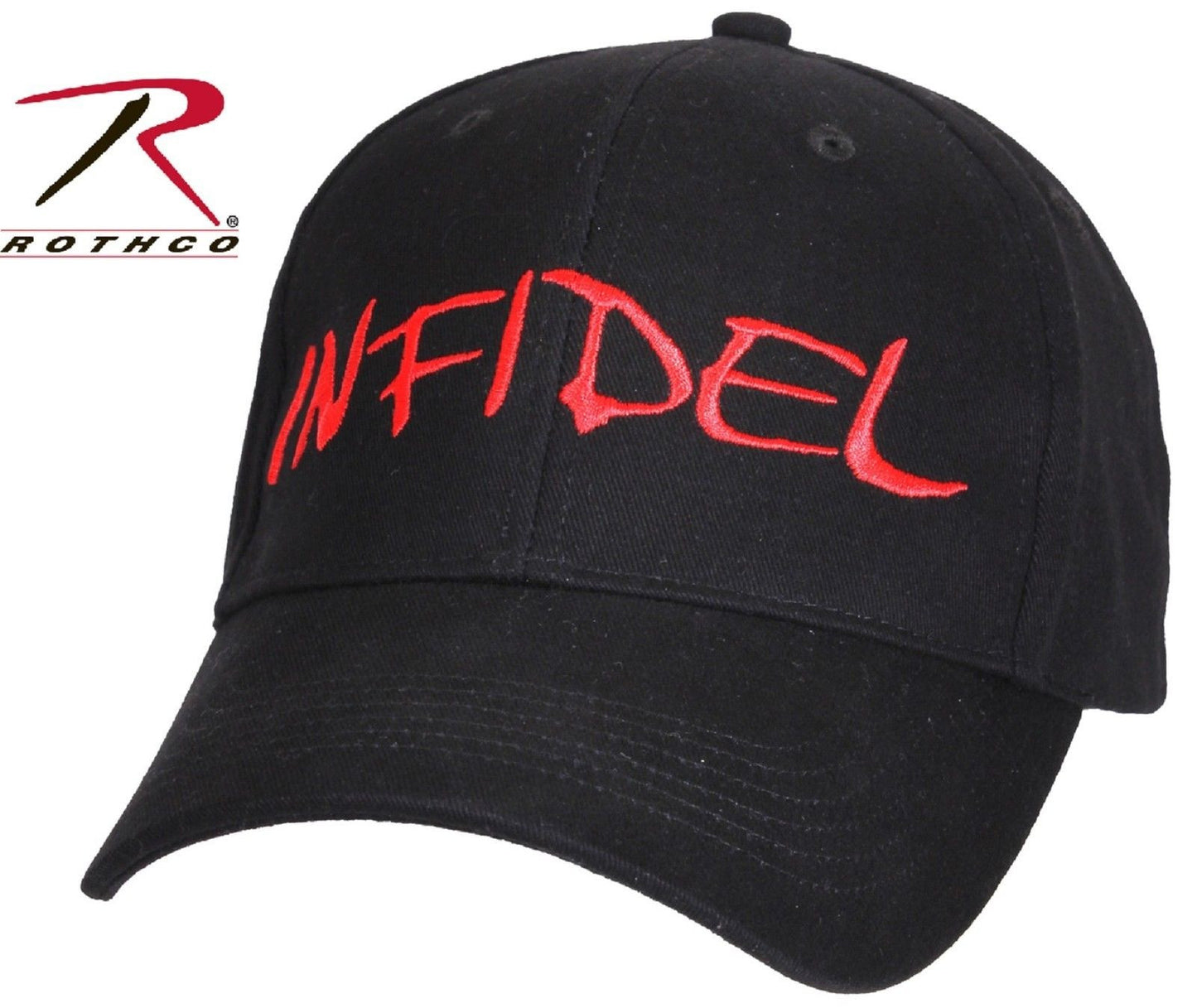 Mens Deluxe Low Profile INFIDEL Hat - Rothco Black & Red Adjustable Baseball Cap