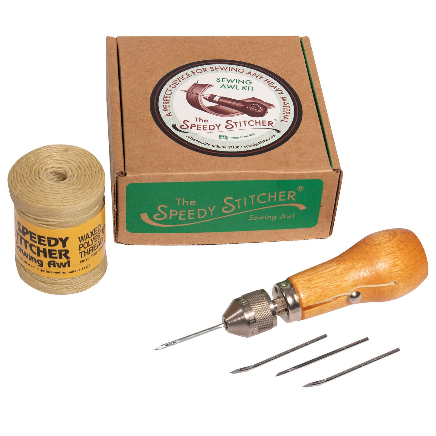 Speedy Stitcher Sewing Awl Kit - Sewing Awl, Straight & Curved Neeedles & Thread