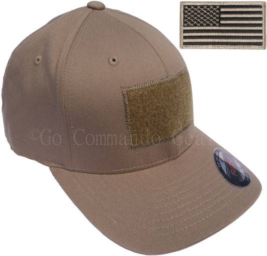 Men's Fitted 98% Cotton Flexfit Mid Profile Tactical Cap w Velcro Area and Patch