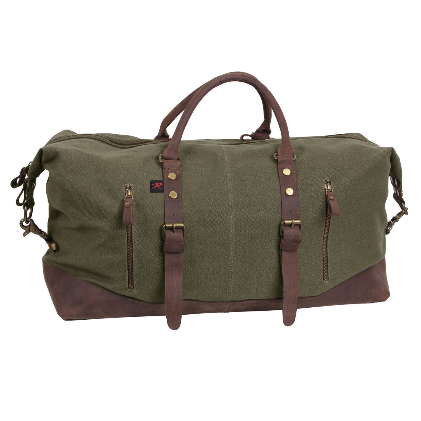 Rothco Extended Weekender Bag - O.D. Canvas Travel Bag w/ Brown Leathe ...