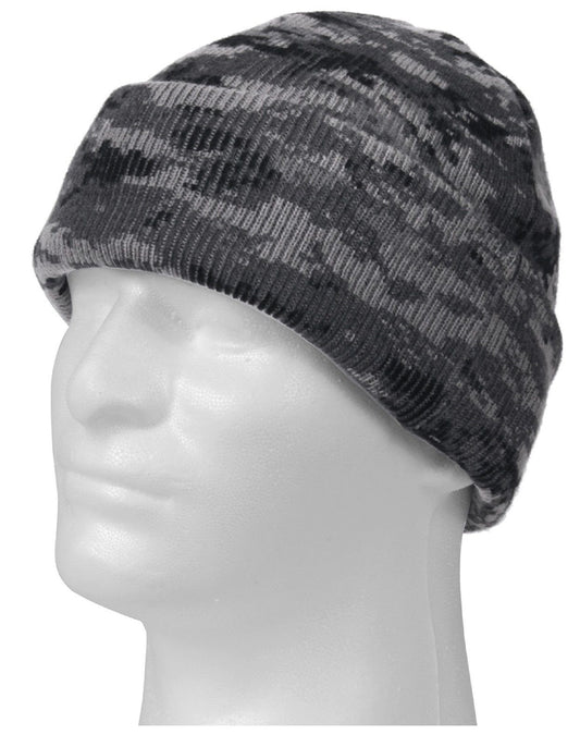 Subdued Urban Digital Camo Winter Watch Cap - Acrylic Digi Camouflage Ski Hat