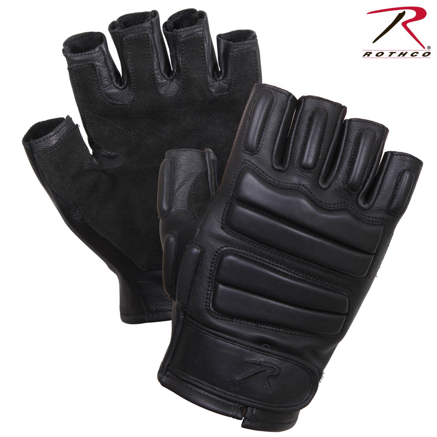 Rothco Black Tactical Fingerless Padded Gloves - Leather & Suede Gloves 2817