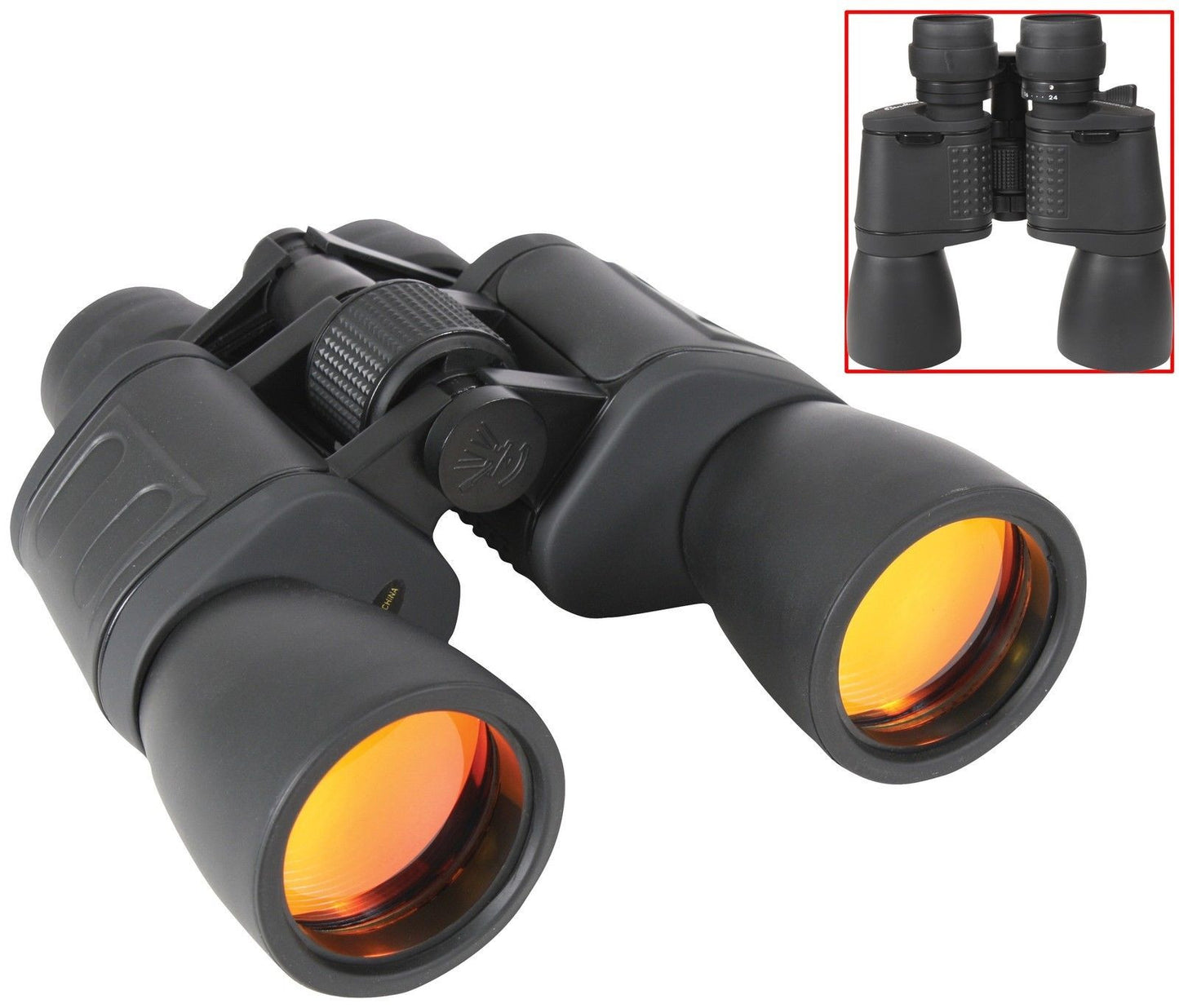 8-24 x 50 MM Deluxe Zoom Black Binoculars - Ruby Coat Lens - W/ Case & Neckstrap