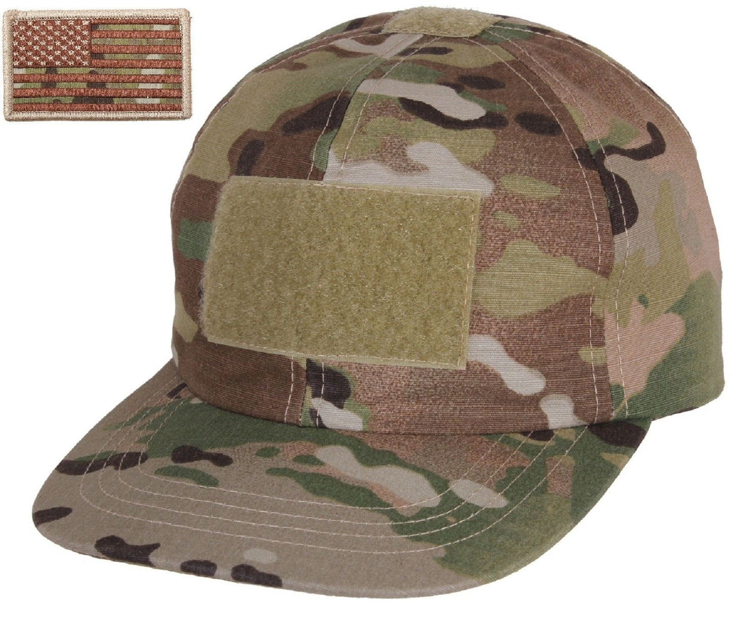 Boys MultiCam Camouflage Tactical Hat & USA Flag Patch Rothco Kids Operators Cap