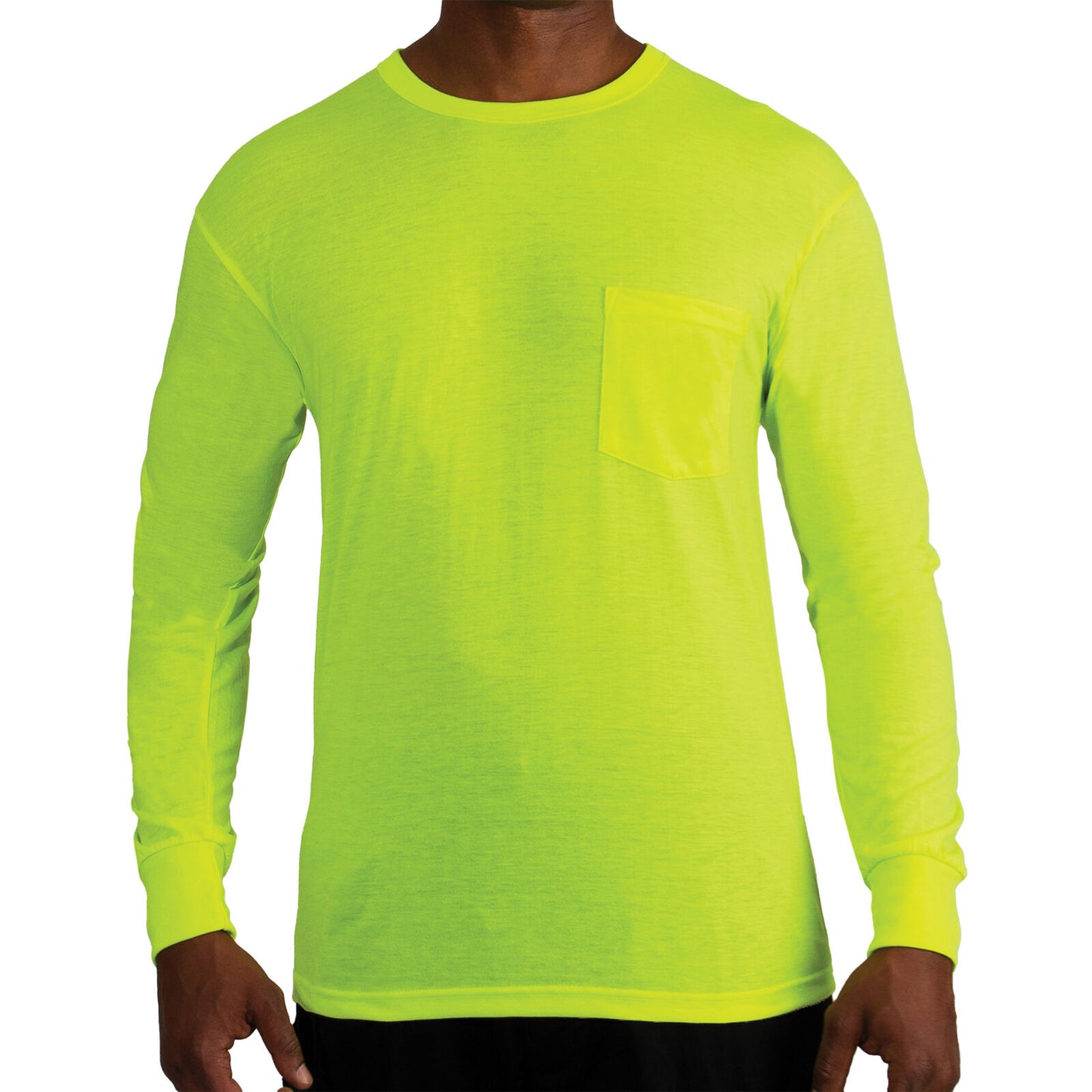 Men's Safety Green Moisture Wicking Long Sleeve T-Shirt with Chest Pocket