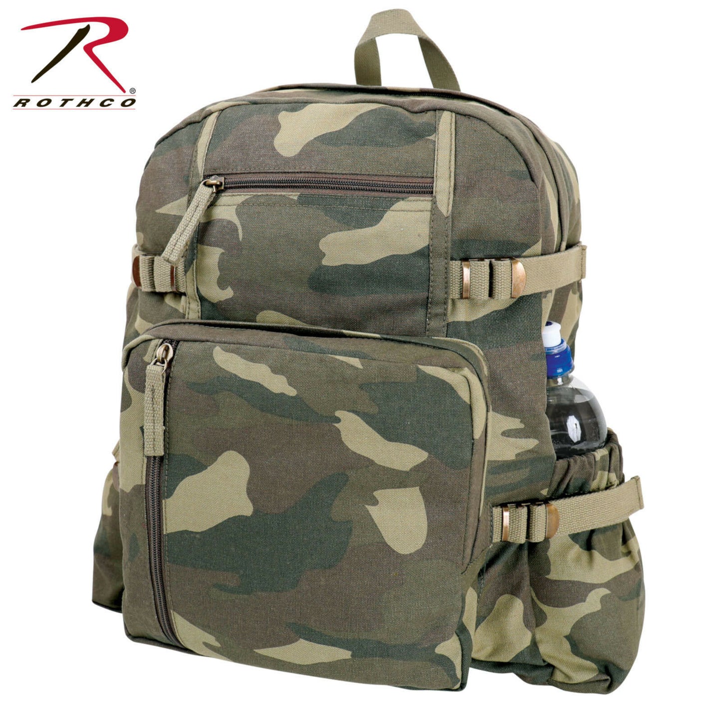 Rothco Large Vintage Canvas Backpack - Jumbo Woodland Camo Bookbag (18"x13½"x7")