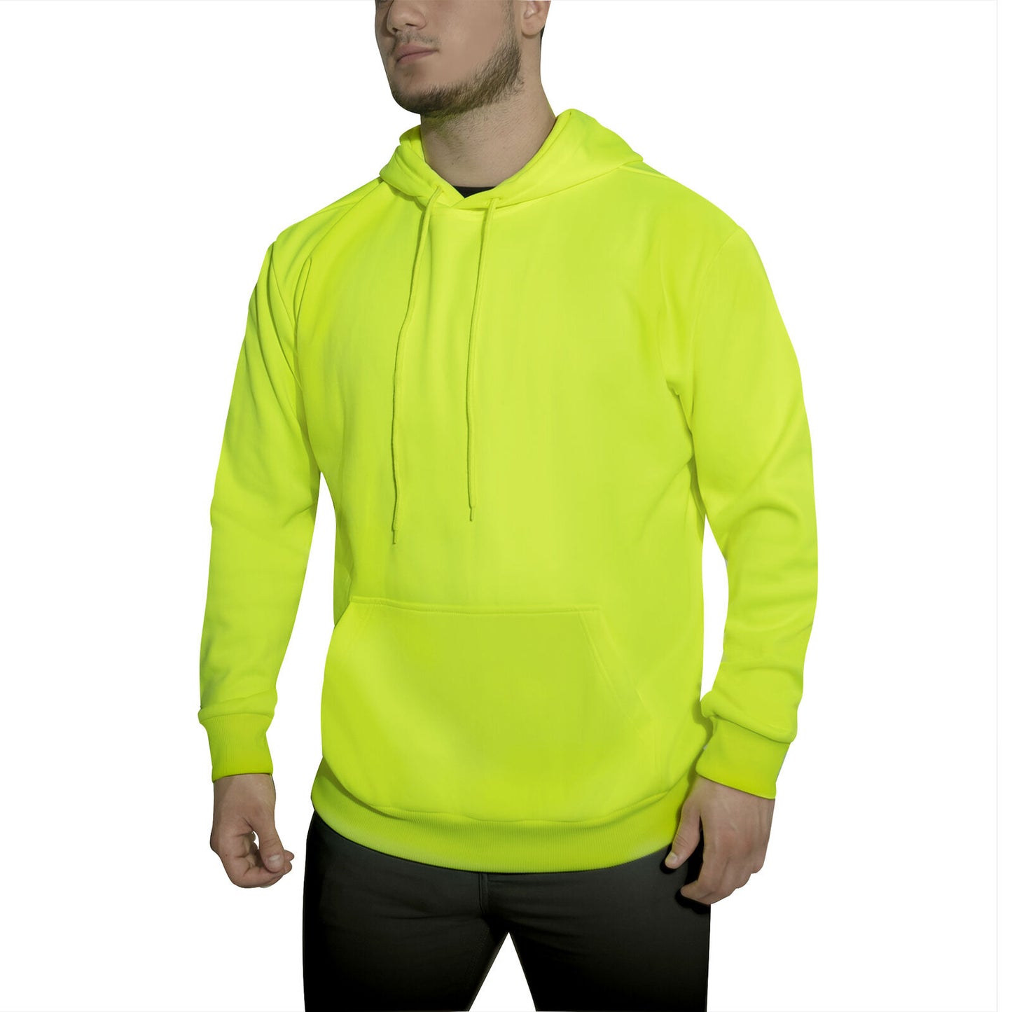 Mens Safety Green High-Vis Performance Hoodie Pullover Sweatshirt