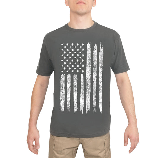 Charcoal Grey Distressed US Flag T-Shirt - Men's Athletic Fit Short Sleeve Tee