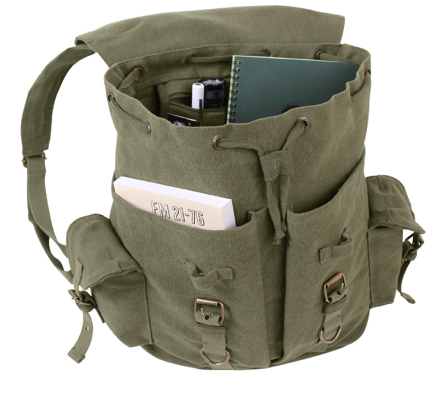 Vintage Style Olive Drab Compact Weekender Canvas Backpack w/ Medic Cross