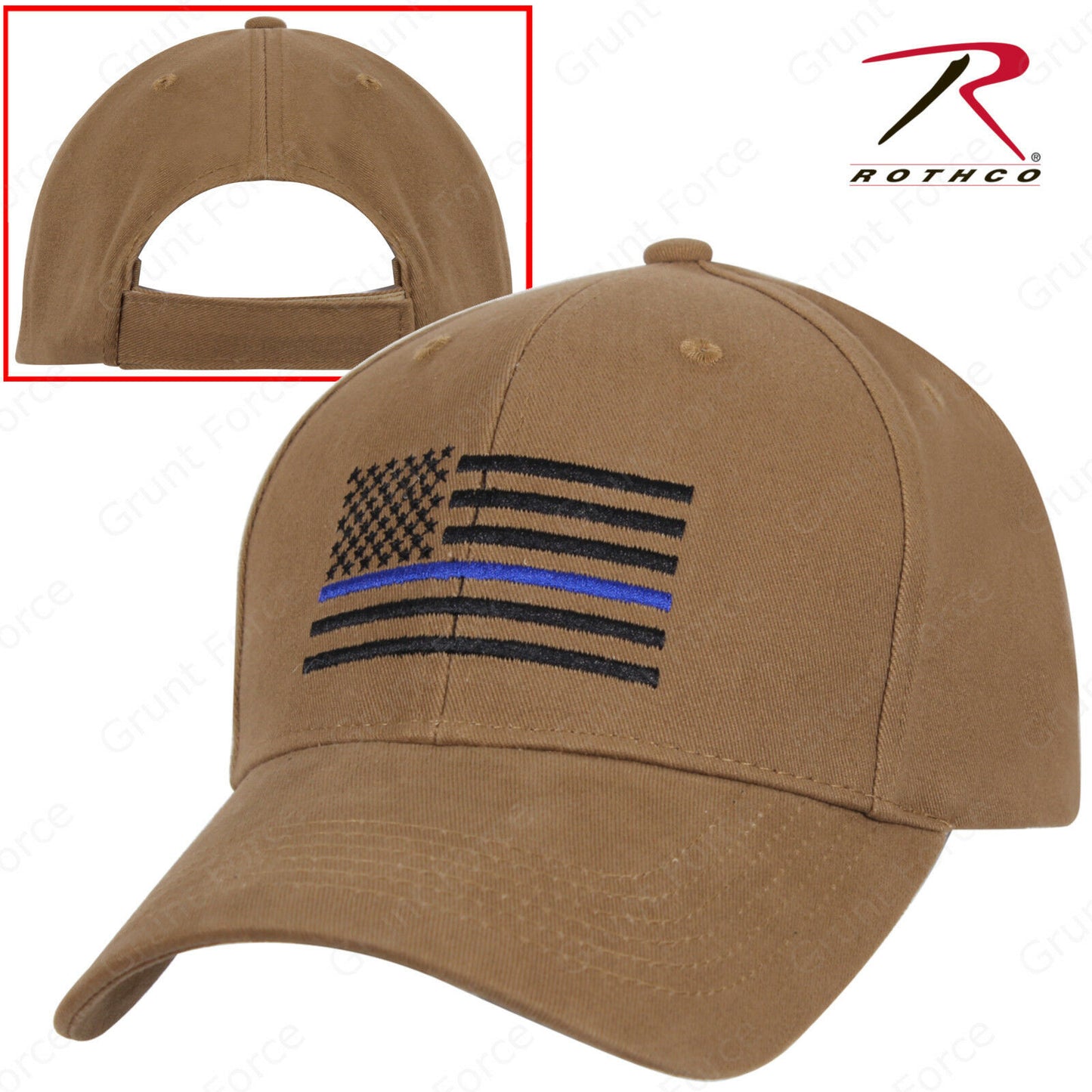 Rothco Coyote Brown Mid-Low Profile Baseball Cap With Thin Blue Line U.S. Flag