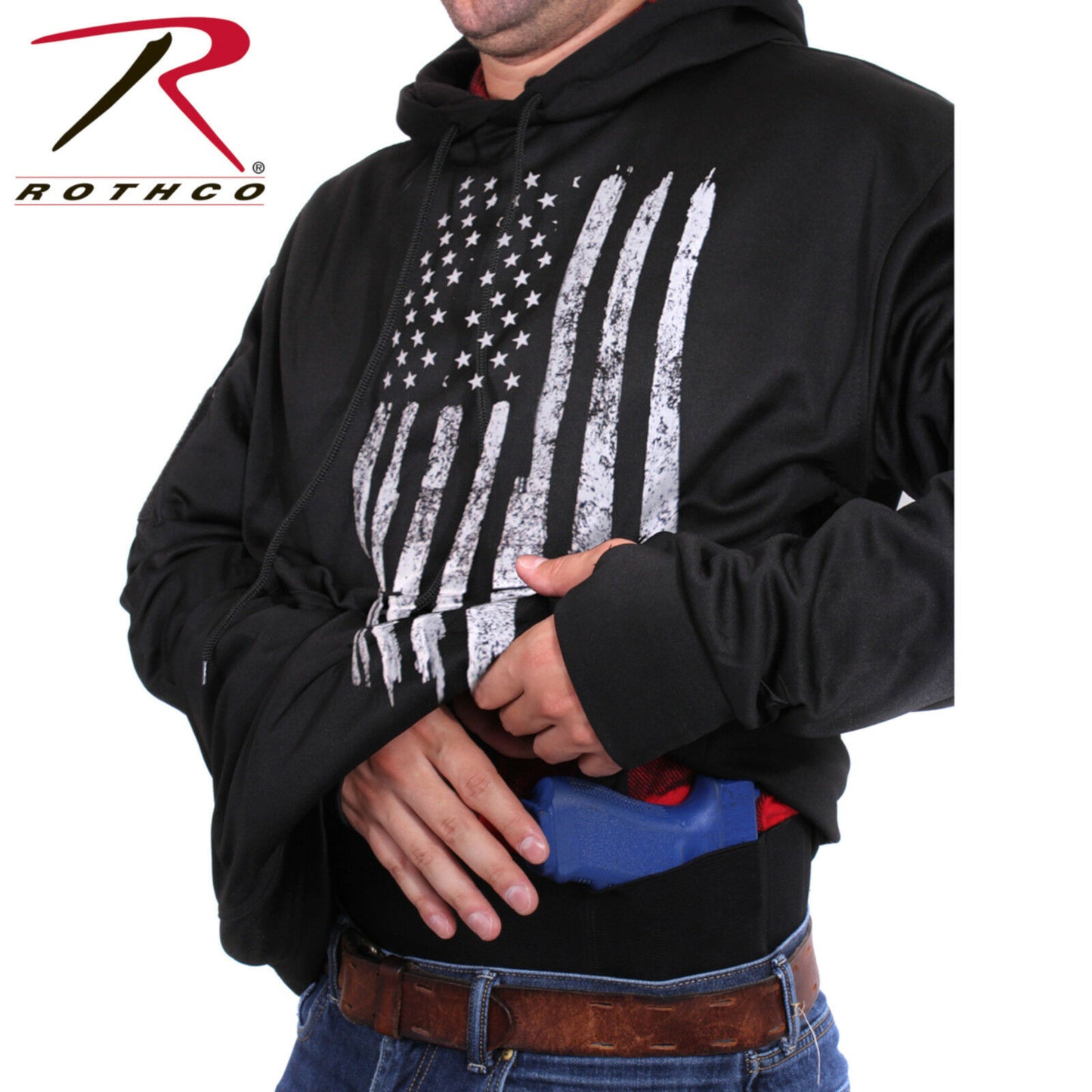 Rothco Men's Black Concealed Carry Hoodie With Distressed US Flag