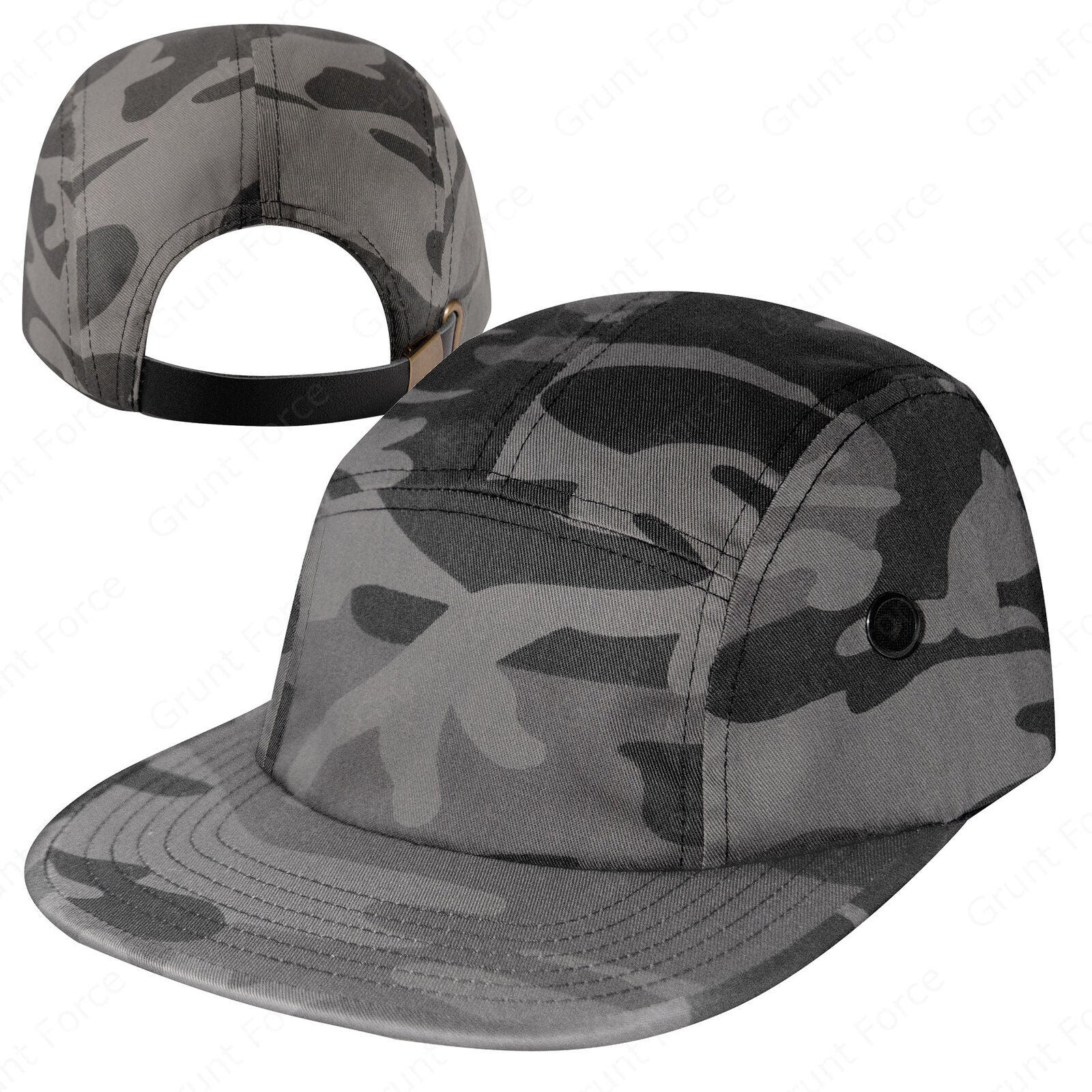Street Cap Inventor Black Camo 5 Panel Street Cap with Adjustable Leather Strapback – Grunt ...