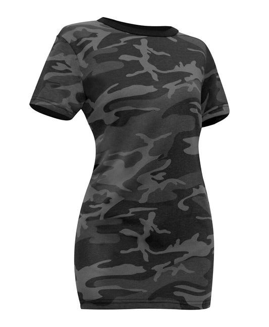 Womens Black Camo Long Length T-Shirt