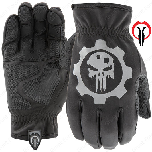 Industrious Handwear Black Full Finger "Punisher" Skull & Gear Logo Gloves