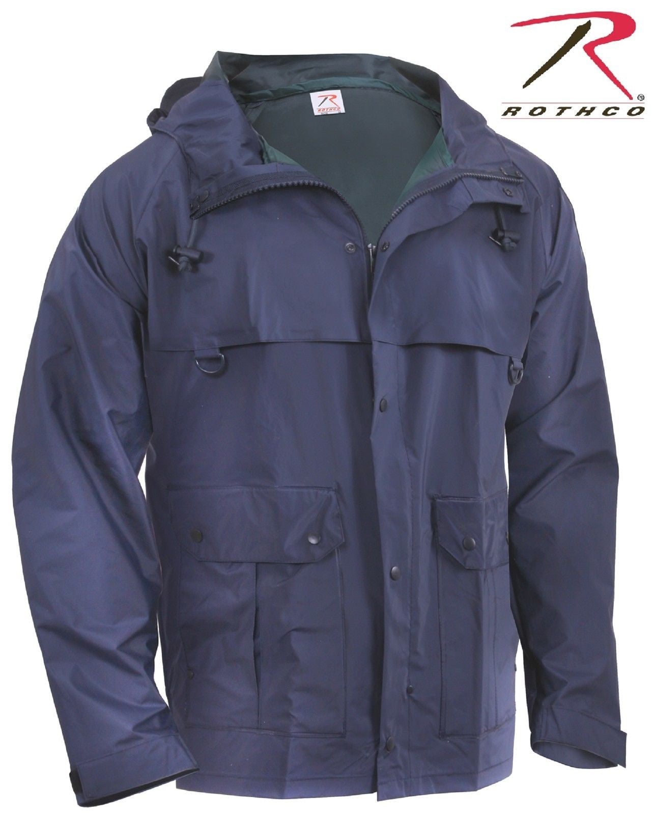 Rothco Mens Navy Blue Waterproof Microlite PVC Coated Nylon Rain Coat Jacket