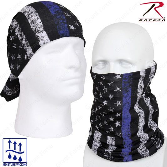 Rothco US Flag Multi-Use Tactical Wrap - Thin Blue Line American Flag Head Wrap