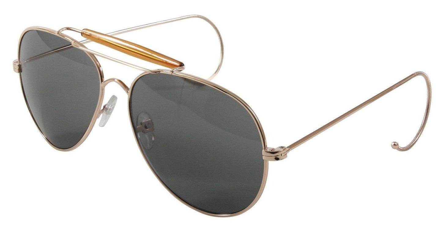 Air Force Pilot Style Sunglasses - Rothco Gold Frame Sun Glasses & Case