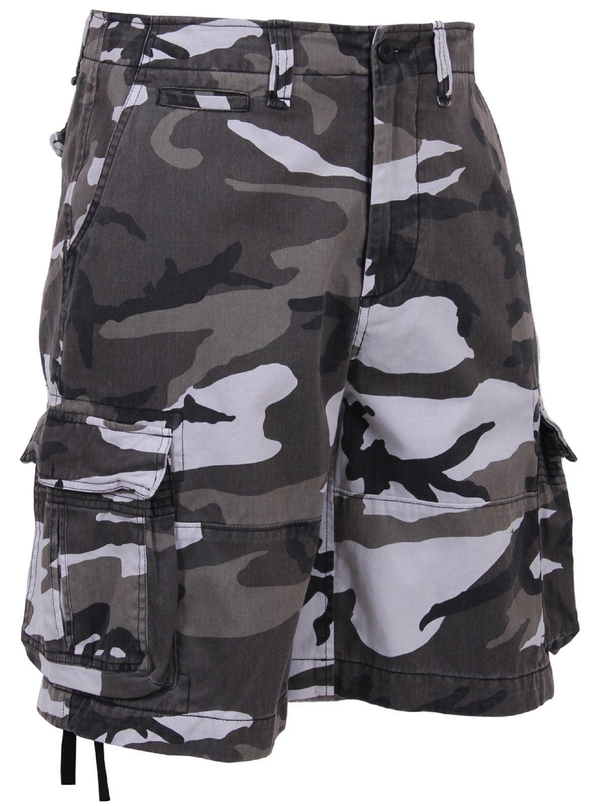 Men's Vintage City Camouflage Utility Cargo Shorts - Black and White Camo