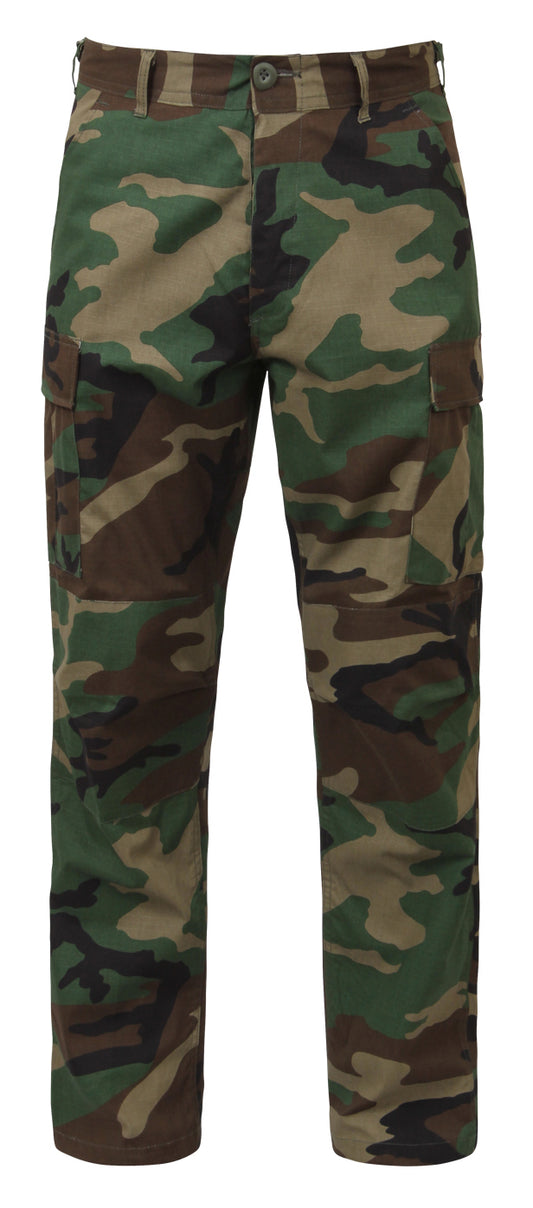 Mens Woodland Camouflage Rip-Stop Cotton BDU Cargo Pants