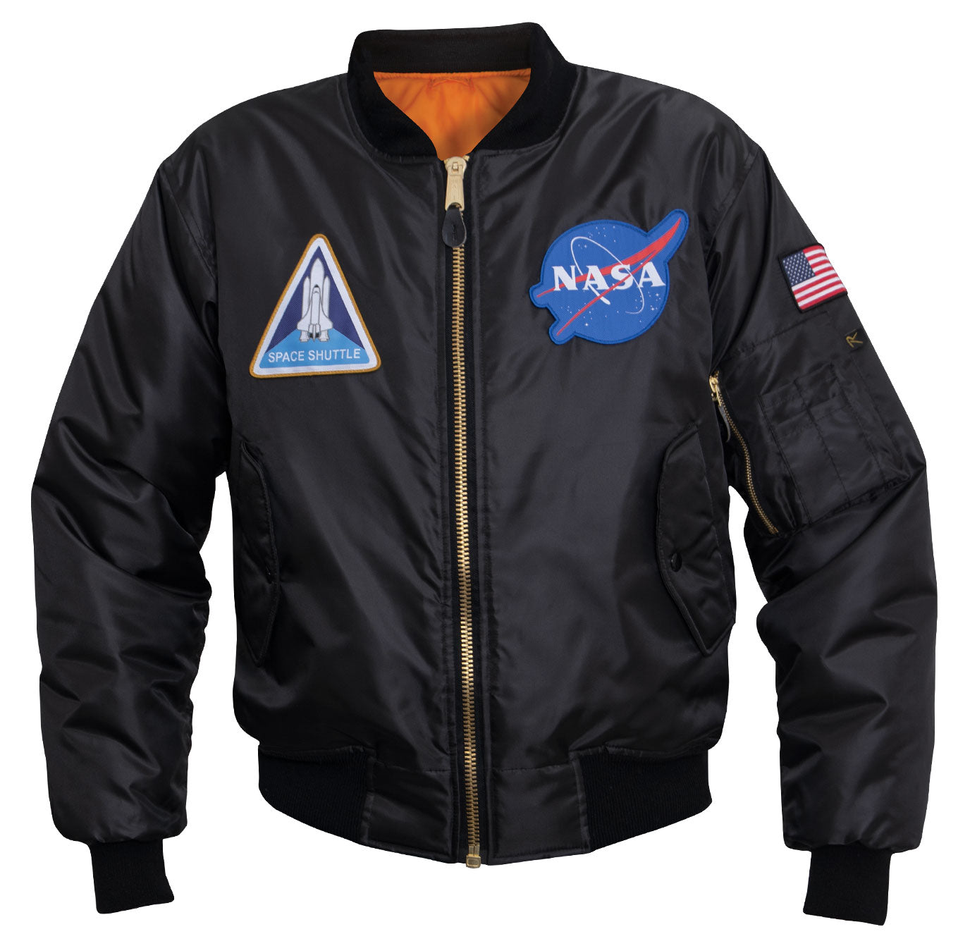 Reversible MA-1 Flight Jacket in Black With NASA Patches – Grunt Force