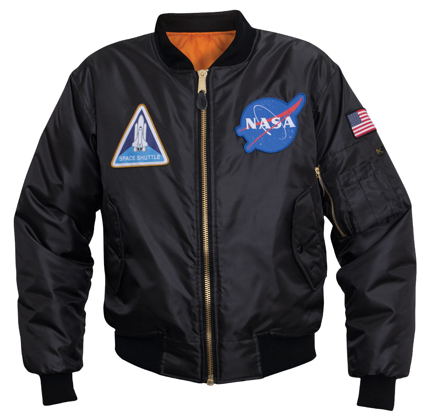 Reversible MA-1 Flight Jacket in Black With NASA Patches