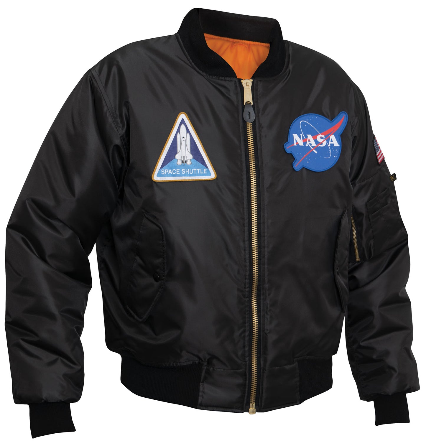 Reversible MA-1 Flight Jacket in Black With NASA Patches