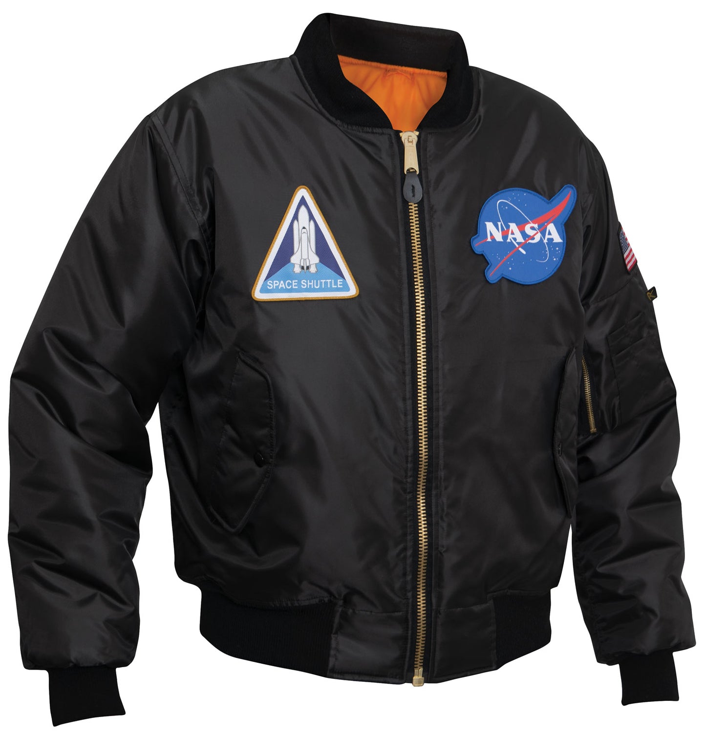 Reversible MA-1 Flight Jacket in Black With NASA Patches – Grunt Force