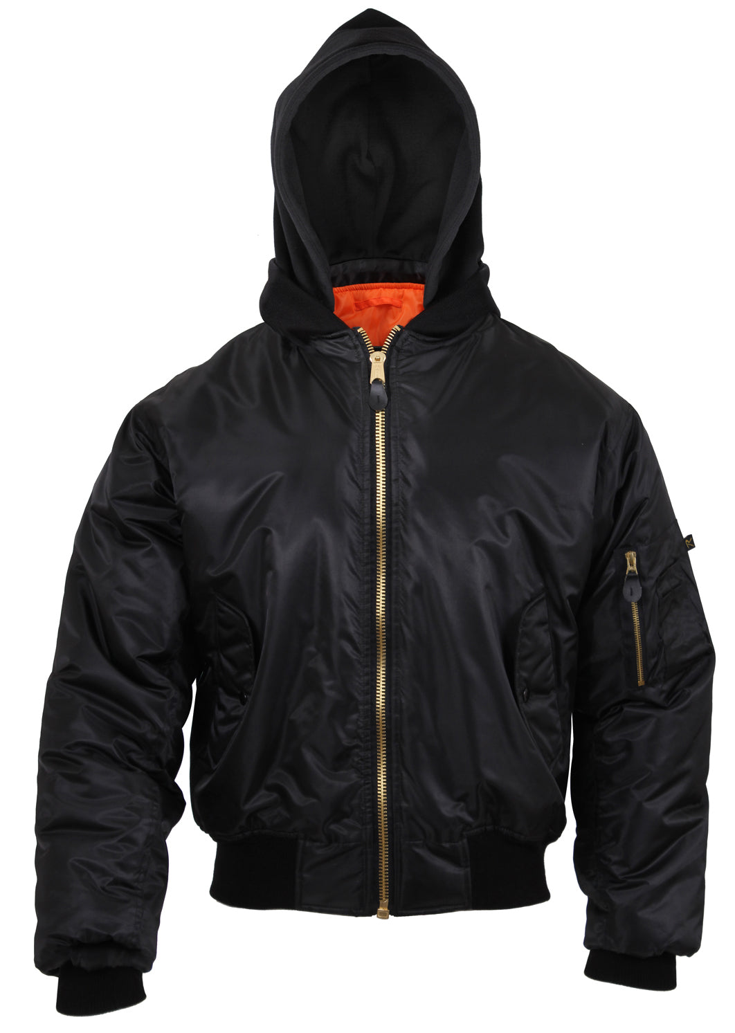 Rothco Hooded Black MA-1 Flight Jacket - Adult Reversible Bomber Coat