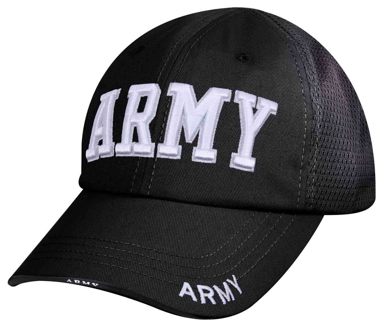 Black Mid-Low Profile Mesh Back Baseball Hat - Rothco ARMY Tactical Mesh Cap