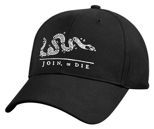 Black 'Join or Die' Patriots Baseball Cap - Rothco Cotton Adjustable Hat 9894