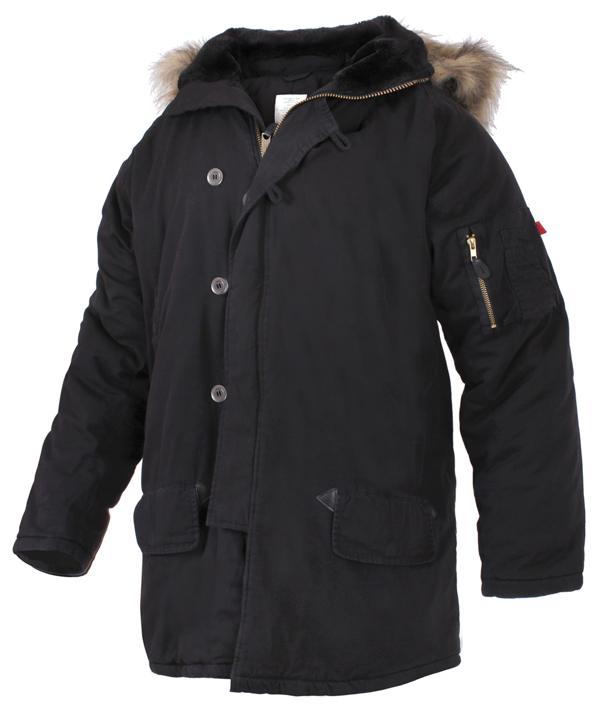 Black Vintage N-3B Parka Jacket - Mens Heavyweight Cotton Winter Coat