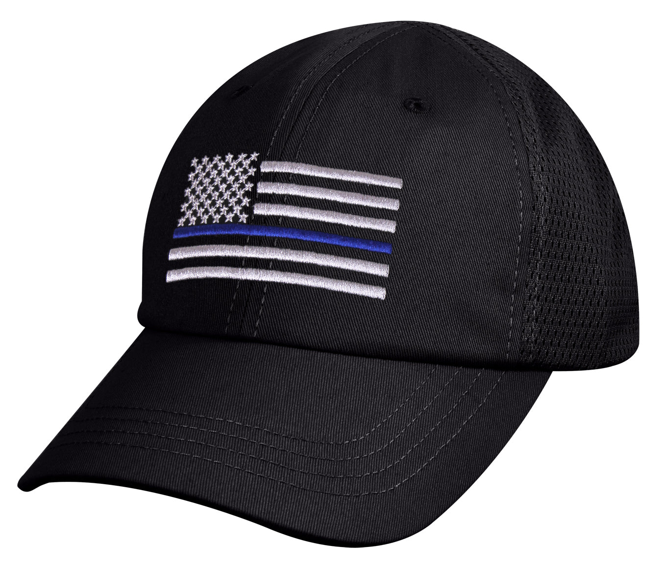 Mens USA American Flag Thin Blue Line Mesh Cap - Rothco Black TBL Baseball Hat