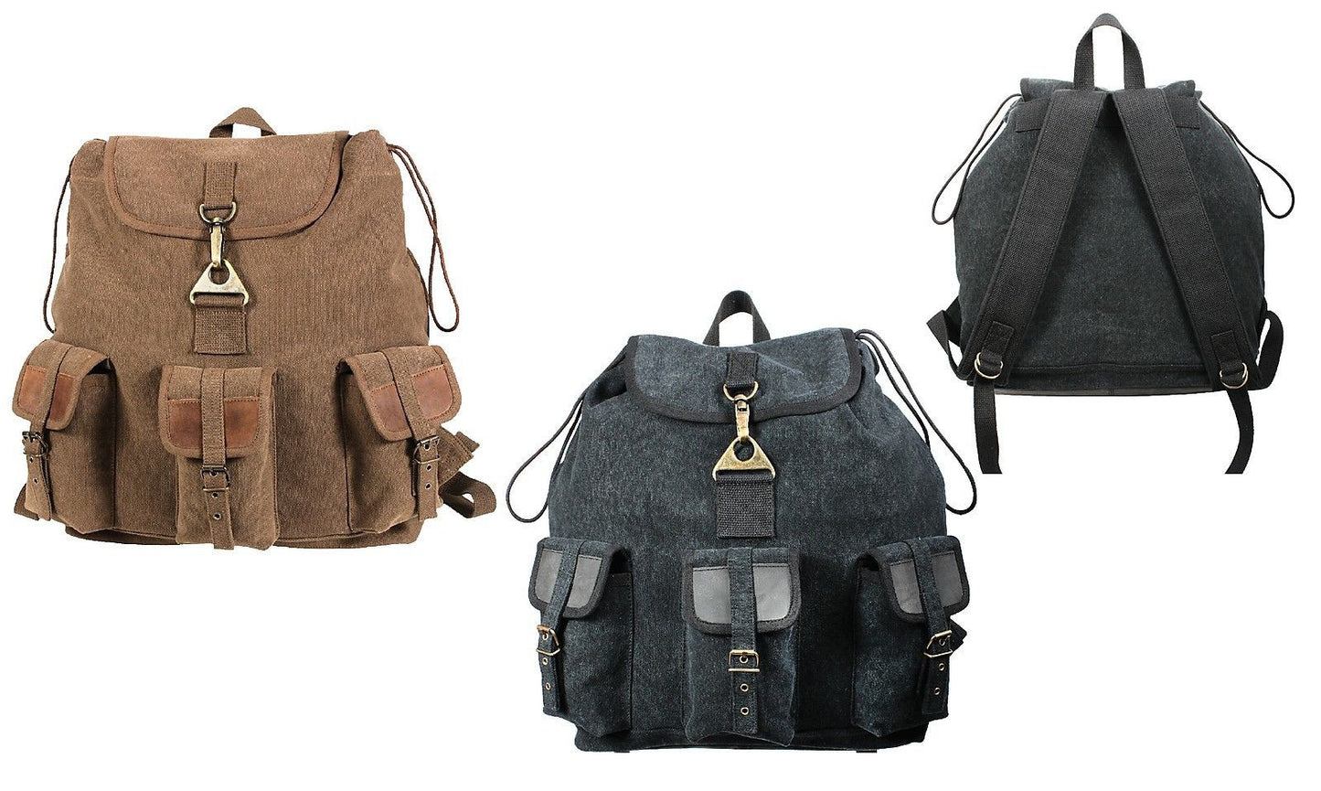 Vintage Wayfarer Backpack - Sporty Canvas Back Pack Bag Outdoor Hiking Packs