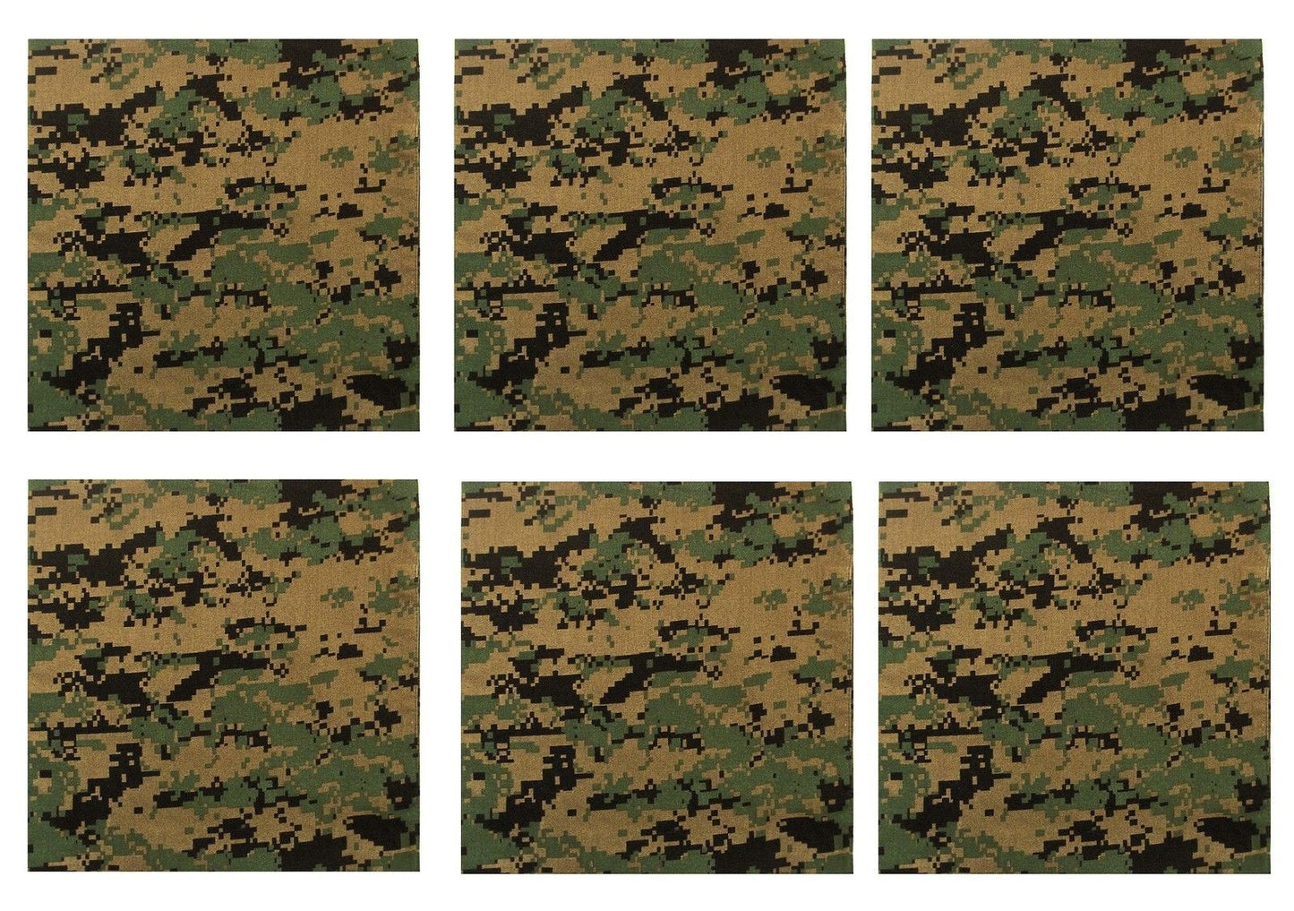 Woodland Digital Camo Bandana 6-Pack Face Mask Headband & Skull Cap 22"x22"
