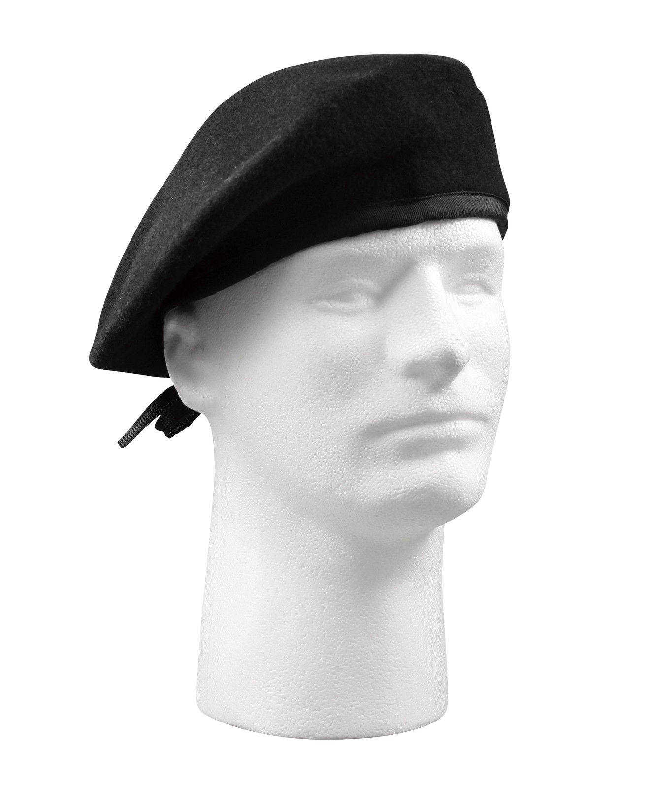 Black Beret GI Style - Wool w/ Drawstring No Eyelt - Sizes 7 - 7.75