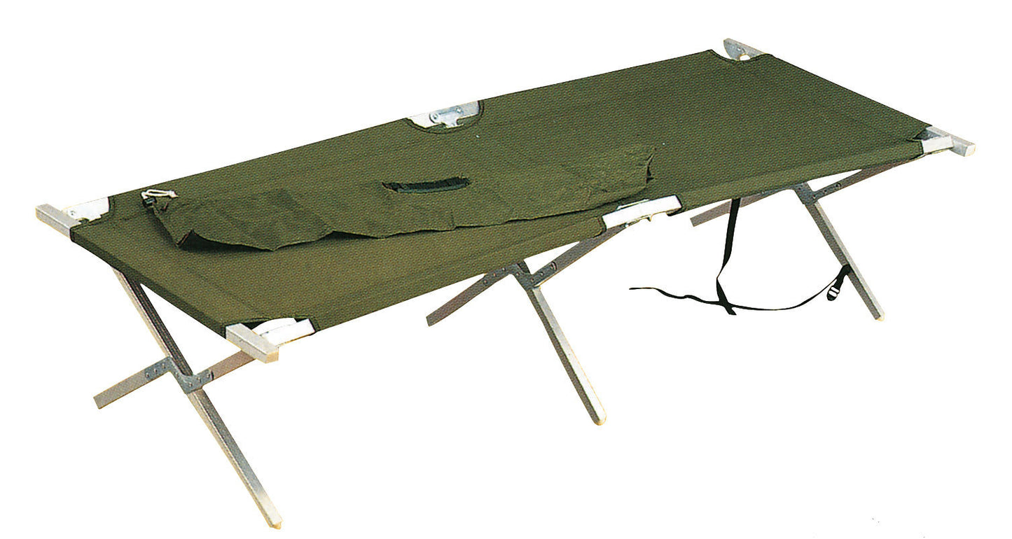 G.I. Type Aluminum Folding Sleeping Cot w/ Case - Olive Drab - 200 lb Capacity