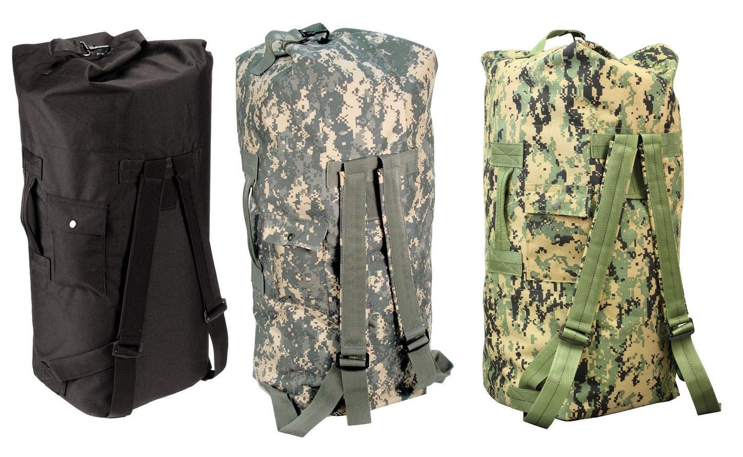 Enhanced Double-Strap Duffle Bags - GI Type Backpack Duffle Bag Camo Black