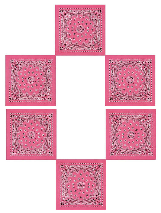 6 PACK Pink Bandanas 22" Paisley Soft Cotton Cute Trainmen Beach Bandanas