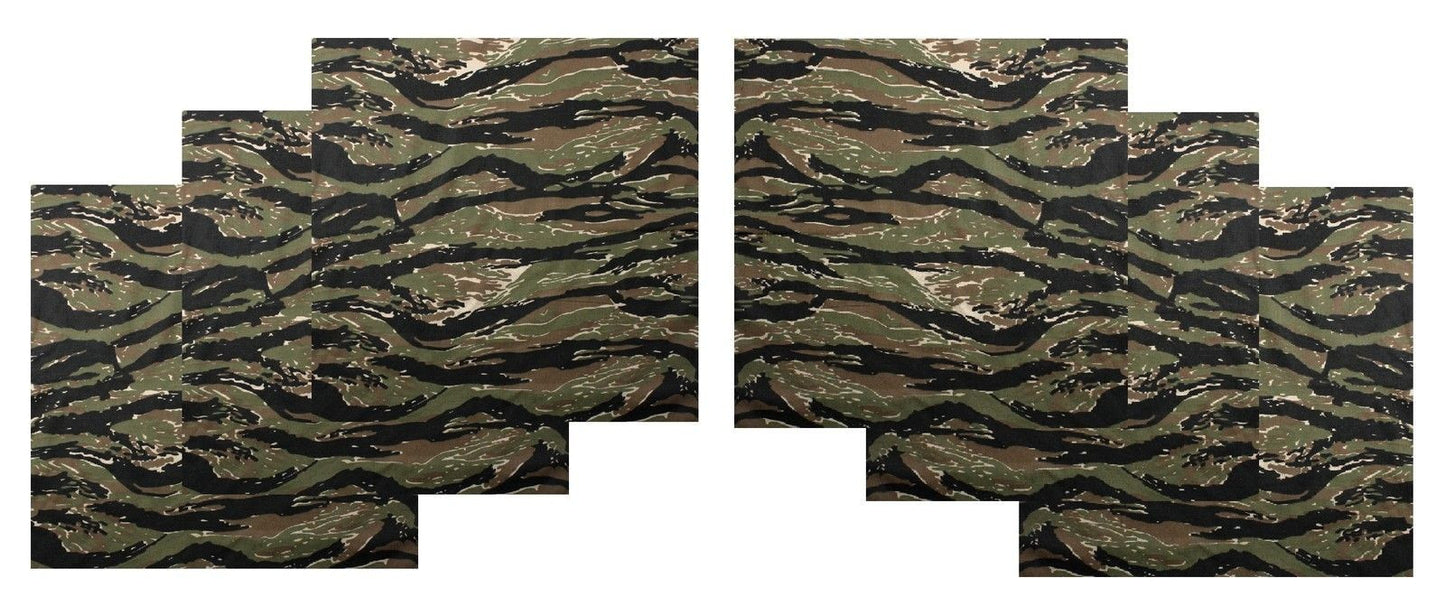 Tiger Stripe Camo Bandana 6 PACK Camouflage 22" Cool Cotton Casual Headwraps
