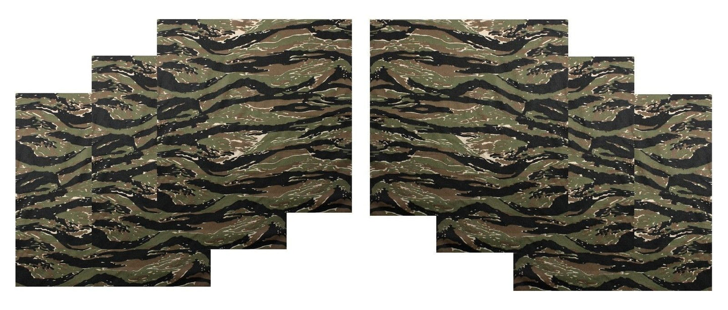 Tiger Stripe Camo Bandana 6-Pack Face Mask Headband & Skull Cap 22"x22"
