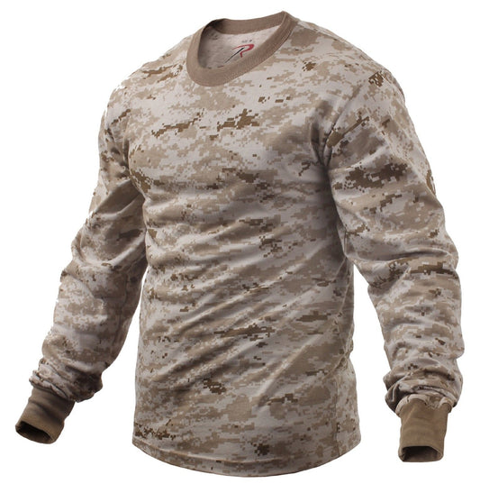 Desert Digital Camouflage Long Sleeve Tee Shirt Mens Camo Cotton T-Shirt