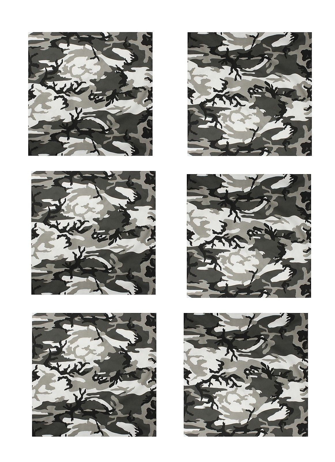 City Camo Bandana 6 PACK Camouflage 22" Cotton Bandanas Biker Headwrap Dog Scarf