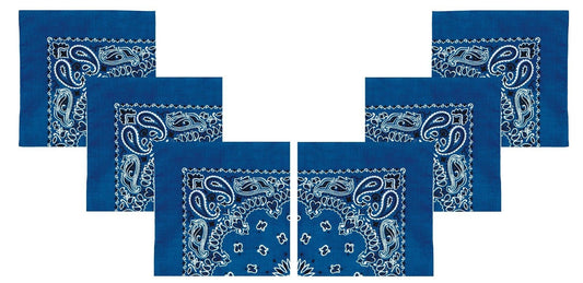 6 PACK Royal Blue Bandanas Trainmen 22" Paisley Cotton Hot Rocker Beach Headwrap