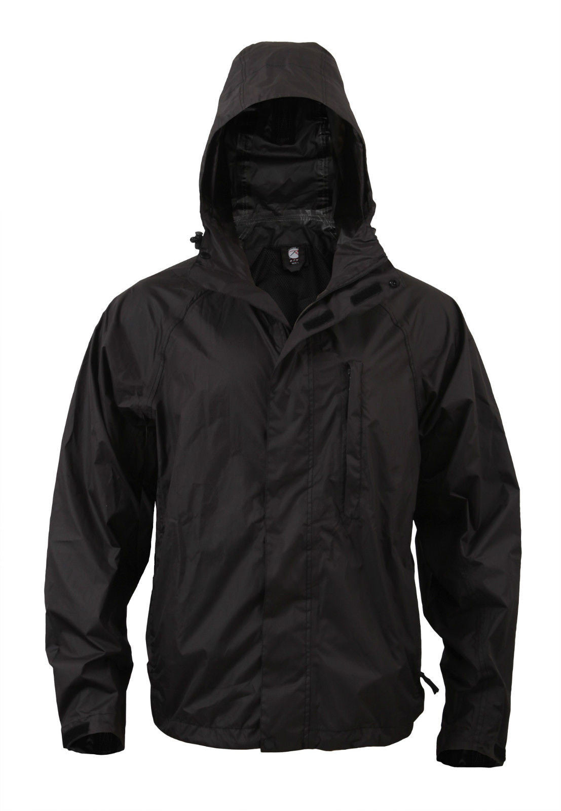 Rothco Packable Black Rain Coat Jacket - Folds into its own Pack!