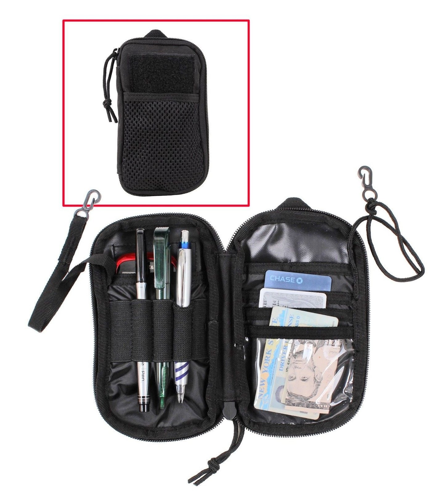 Tactical Wallet Black MOLLE Compatible ID Cash Money Holder w/ Pockets & Straps