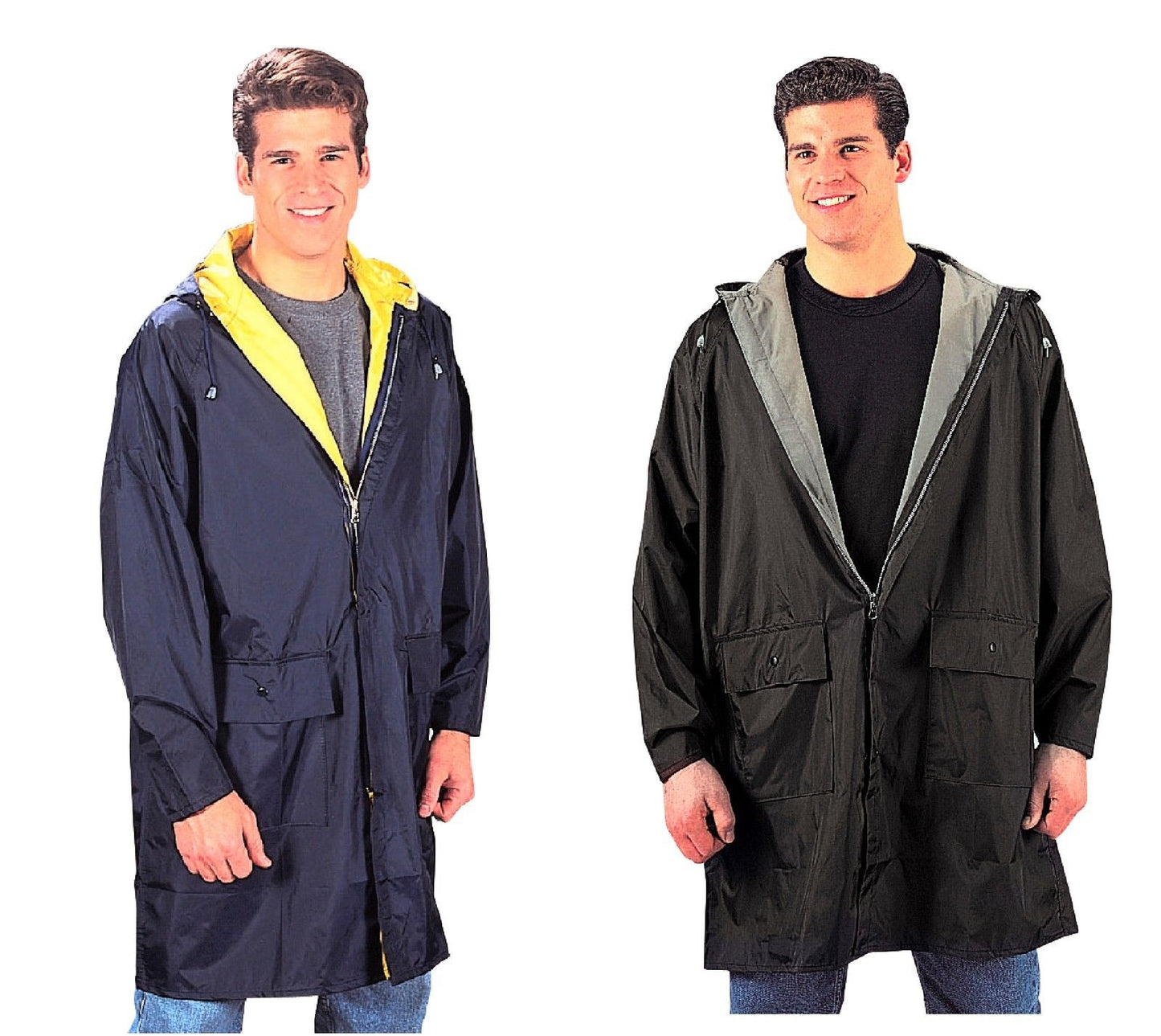 Reversible Rain Parkas - Navy/Yellow or Black/Olive Rain Coat Parkas