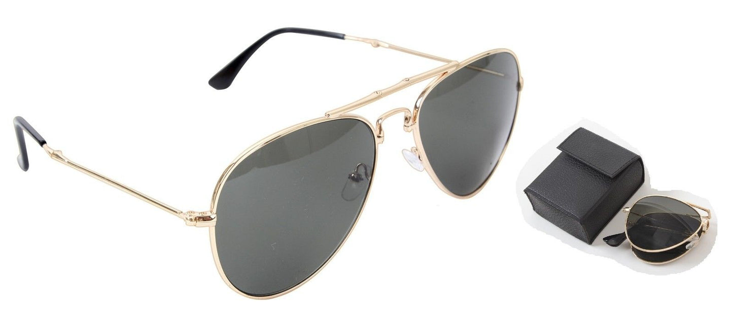Folding Aviator Sunglasses Foldable Pilot Sunglass Shades w/ Smoke Lens